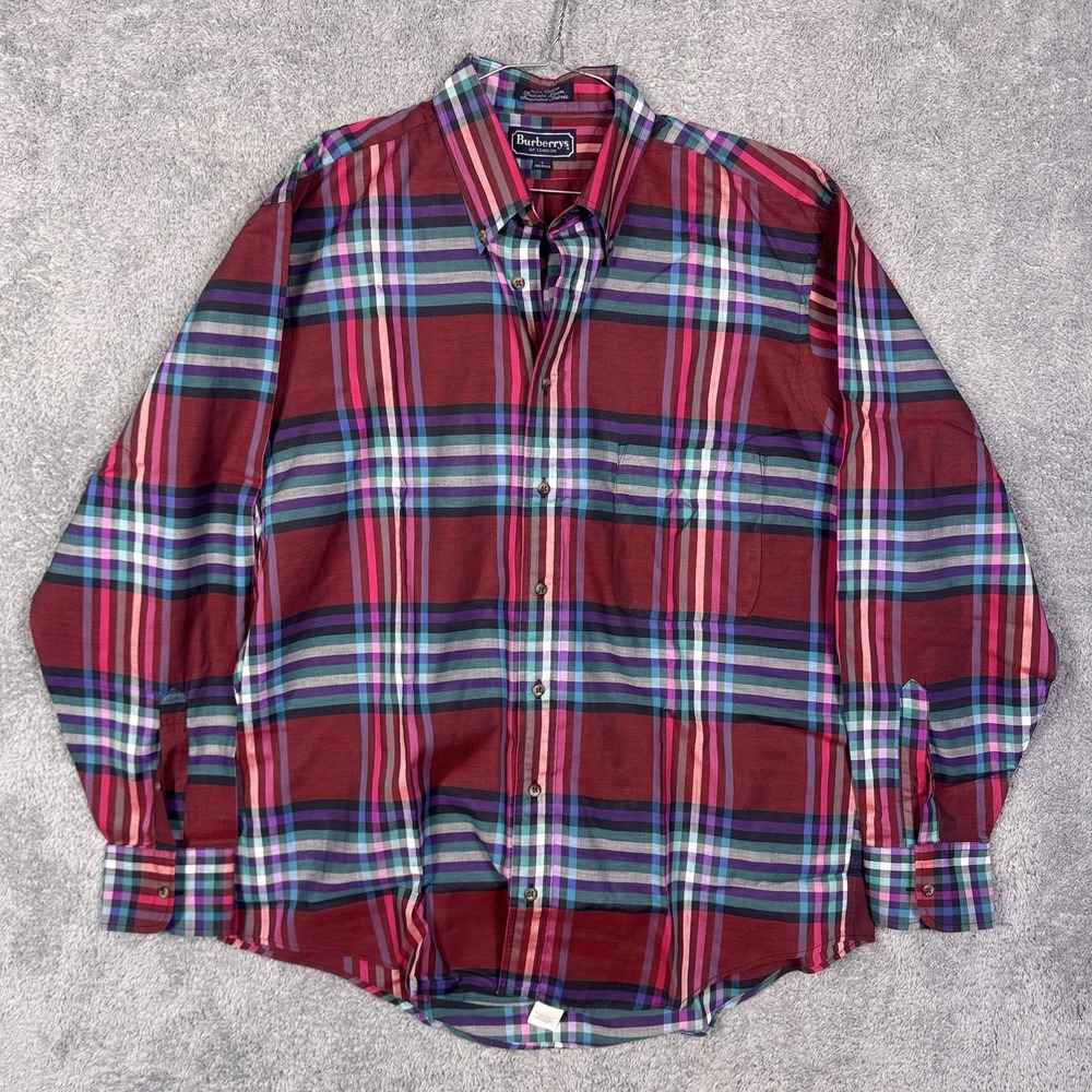 Burberry London Shirt Mens L Brit Oxford Vintage USA Tartan Batiste Lawn Madras